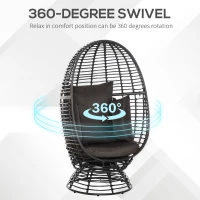 Outsunny Outdoor Wicker Egg Chair with Cushion, Lounge Chair Rattan 360 Degree Round Basket Chair for Backyard Garden Lawn Indoor Living Room, Brown(m-4)