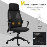 Vinsetto Ergonomic Home Office Mesh Desk Chairs, Computer Task Chair with Massage Lumbar Cushion, Adjustable Seat & Headrest, Rocking Function, Black(m-4)