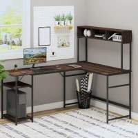 HOMCOM L-Shaped Home Office Desk with Bottom Tower Shelf, 3 Cube Shelves, Computer Writing Desk with Metal Frame, Walnut Brown(m-10)