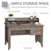 HOMCOM 47 Inches Computer Desk with Hutch, Writing Desk with Shelves and Drawers, Study Workstation for Home Office, Gray(m-5)