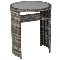 Outsunny 3 PCS Outdoor Rattan Wicker Bistro Set with Storage Shelf, Glass Top Table, Soft Cushioned Chairs and Space Saving Design, Patio Conversation Set for Garden Backyard Porch, Grey(m-14)