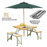 Outsunny 54" Portable Camping Table with 4 seat Wooden Portable Folding Picnic Table Set with Umbrella Hole(m-5)