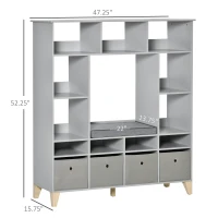 HOMCOM Kids Cube Storage Shelves with Bins and Large Storage for Kids Bedroom, Multiple Storage Units for Big Capacity Kids Shelf with Seat Featuring Thick Cushioning, Grey(m-3)