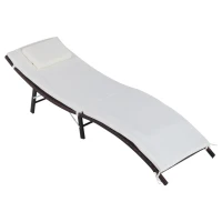 Outsunny 3pcs Patio Wicker Lounge Chair Set Side Table w/ Cushion(m-6)