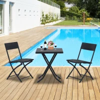 Outsunny 3pcs Rattan Coffee Set Folding Garden Bistro Wicker Chair and Table Outdoor Patio Furniture, Black(m-1)