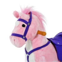 Qaba Kids Interactive Plush Mechanical Walking Ride On Horse Toy with Wheels - Pink(m-9)