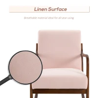 HOMCOM Upholstered Rocking Armchair with Wood Base and Linen Fabric Padded Seat for Living Room, Pink(m-5)