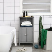 kleankin Bathroom Floor Cabinet, Freestanding Bathroom Storage Cabinet with 2 Open Shelves, Double Doors and 2 Adjustable Shelves, Small Cabinet for Bathroom, Washroom, Gray(m-7)