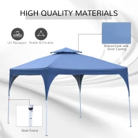 Outsunny 10'x10' Easy Pop-Up Party Tent 2 Tire Top Outdoor Activity Gazebo Canopy Sun Shade Fair Event Instant Shelter Vented Roof w/ Carrying Bag Blue(m-4)