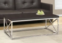Monarch 44" Contemporary Chrome Frame Accent Cocktail Coffee Table - Cappuccino Brown Wood Grain-Look Finish(m-2)