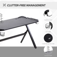 HOMCOM 47.25" Gaming Desk Racing Style Computer Table with LED Light Cup Gamepad Holder Headphone Hook Cable Management E-sport Study Workstation, Black(m-6)