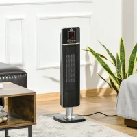 HOMCOM 2-In-1 Electric Space Heater, Oscillating Tower Heater for Indoor Use, with 3 Modes, 8H Timer, Remote, Tip-Over and Overheat Protection, 750W / 1500W, Black(m-10)