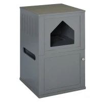 PawHut Double-Decker Cat Luxury Lower Level Litter Box and Upper Level House, Grey(m-1)