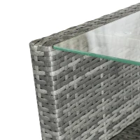 Outsunny 4 Pieces Patio Furniture Sets with Cushions, PE Rattan Wicker Conversation Chairs with Two-Tier Coffee Table for Backyard Porch Garden Poolside and Deck, Charcoal Gray(m-11)