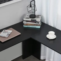 HOMCOM L-Shaped Corner Computer Desk PC Workstation Student Writing Table with Storage Shelf & Drawers, Black(m-10)