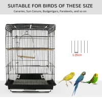 PawHut 28"H Steel Bird Cage with Open Play Top, Perch, Feeding Bowl for Parrot Lovebirds Parakeets Cockatiels - Black(m-4)