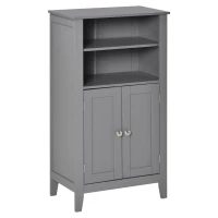 kleankin Bathroom Floor Cabinet, Freestanding Bathroom Storage Cabinet with 2 Open Shelves, Double Doors and 2 Adjustable Shelves, Small Cabinet for Bathroom, Washroom, Gray(m-1)
