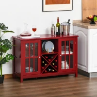 HOMCOM Sideboard, Glass Door Serving Buffet Cabinet, Liquor Cabinet with 12 Bottle Wine Rack, Red(m-10)