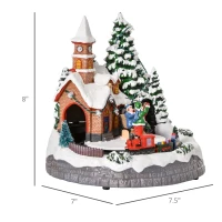 HOMCOM Animated Christmas Village, Pre-lit Musical Collectable Decor with Moving Train for Indoor Holiday Displays, Built-in LED Lights for Tabletop(m-3)