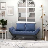 HOMCOM Single Person 3 Position Convertible Chaise Lounger Sofa Bed with 2 Large Pillows and Oak Frame, Dark Blue(m-2)