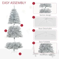 HOMCOM 6ft Unlit Full Pine Artificial Christmas Tree with Realistic Branches, Fake Holiday Tree with 1000 Tips, Silver(m-6)
