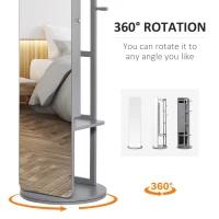 HOMCOM Full Length Glass Mirror with Hidden Jewelry Cabinet and Pine Wood Clothing Rack, Dark Grey(m-5)