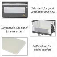 Qaba Baby Bassinet Bedside Sleeper Folding and Adjustable Baby Crib Diaper Changer Nursery Bed for 0-5 Months Infants with Wheels & 5 Height Levels, Dark Grey(m-7)