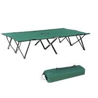 Outsunny 2 Person Folding Camping Cot for Adults, 50" Extra Wide Outdoor Portable Sleeping Cot with Carry Bag, Elevated Camping Bed, Beach Hiking, Green(m-1)