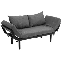 HOMCOM Single Person Chaise Lounger, Modern Sofa Bed with 5 Adjustable Positions, 2 Large Pillows, and Birch Legs, Charcoal Grey(m-1)