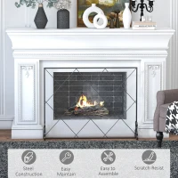 HOMCOM 41x32in Single Panel Fireplace Screen, Steel Mesh Fire Spark Guard Cover Art Modern Decoration for Living Room, Black(m-6)