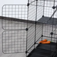 PawHut DIY Pet Playpen Wire Rabbit Cage for Kitten, Chinchillas & Small Animals with 6 Independent Trays - Black(m-10)