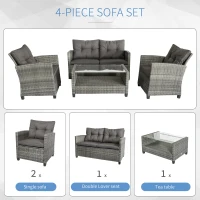 Outsunny 4 Pieces Patio Furniture Sets with Cushions, PE Rattan Wicker Conversation Chairs with Two-Tier Coffee Table for Backyard Porch Garden Poolside and Deck, Charcoal Gray(m-4)