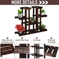 Outsunny 4-Tier Plant Stand, Wooden Carbonized Plant Shelf, Flower Pot Holder Display Rack for Indoor Outdoor Patio Garden(m-7)