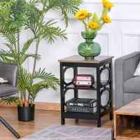 HOMCOM Modern End Table, Accent Side Table with 2 Storage Shelves for Living Room, Bedroom, Black(m-10)