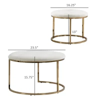 HOMCOM Nesting Coffee Table Set of 2, Round End Tables with Velvet-Feel Button Tufted Top for Living Room, Home Office, White(m-3)
