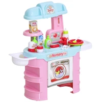Qaba Baby Doll Bath Playset Kids Baby Nursery Set with Accessories for Boys Girls Ages 3-6 Years Pretend Play Set for Children Blue Pink(m-1)