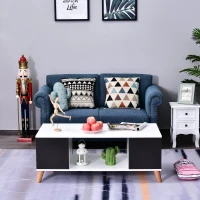 HOMCOM Scandinavian Style Modern Coffee Table Sofa Table with Open Compartment Living Room Furniture Black and White(m-1)