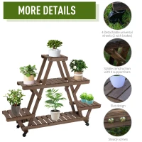Outsunny 57'' x 14'' x 41'' 4 Tier Wooden Plant Shelf with Wheels Rolling Plant Pots Holder Stand Indoor Outdoor(m-5)