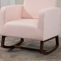 HOMCOM Accent Lounge Rocking Chair with Solid Curved Wood Base and Linen Padded Seat, Pink(m-18)