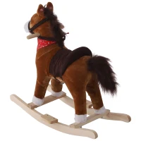 Open Box Qaba Kids Plush Toy Rocking Horse Ride on with Realistic Sounds and Tail with Red Scarf(m-6)