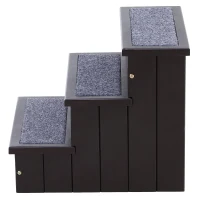 PawHut 3 Step Wooden Carpeted Non Slip Pet Stairs Ramp for Cats and Small Dogs - Brown(m-7)