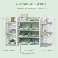 Qaba Kids Toy Storage Organizer with Detaching Sections for Corner Storage, Lightweight Toy Shelf for Kids with Large Capacity, Bin Storage Shelf, Green(m-6)