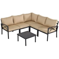 Outsunny 6-Piece Patio L-Shaped Sofa Conversation Set with Coffee Table, Water-Fighting Materials, & Comfort, Beige(m-1)