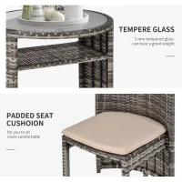 Outsunny 3 PCS Outdoor Rattan Wicker Bistro Set with Storage Shelf, Glass Top Table, Soft Cushioned Chairs and Space Saving Design, Patio Conversation Set for Garden Backyard Porch, Grey(m-6)