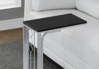 Monarch 25" Contemporary Wood Grain-Look Top Silver Metal Frame C-Shaped Side Accent Table  - Black Top Finish(m-3)