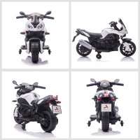 Aosom 6V Kids Motorcycle Dirt Bike Electric Battery-Powered Ride-On Toy Off-road Street Bike for Children with Rechargeable Battery, Pedal, Horn, Headlights, and Training Wheels for Balance White(m-8)