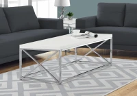 Monarch 44" Modern Chrome Metal X-Base Accent Coffee Table Set - Glossy White Finish(m-2)
