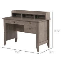 HOMCOM 47 Inches Computer Desk with Hutch, Writing Desk with Shelves and Drawers, Study Workstation for Home Office, Gray(m-3)