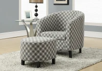 Monarch Modern Upholstered Curved Back Barrel Tub Chair with Matching Ottoman - Grey Circular Pattern(m-2)
