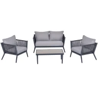 Outsunny 4 PCs PE Rattan Wicker Sofa Set Outdoor Conservatory Furniture Lawn Patio Coffee Table w/ Cushion Light Grey(m-7)